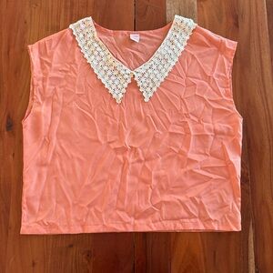Elegant Peach Crochet Lace Collar Blouse